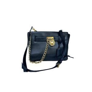Michael Kors Hamilton Travel Mini Crossbody Bag Black Leather Gold Chain Y2K EUC